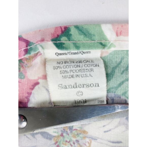 Vintage Sanderson Queen Flat Fitted Sheet Pink Floral Stripes No Iron Made USA - Picture 8 of 9